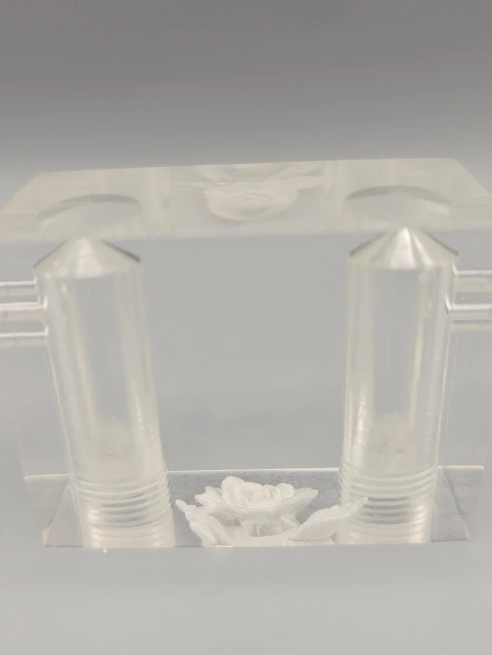 Clear Acrylic Salt/Pepper Shaker with Embedded Floral and Geometric Design